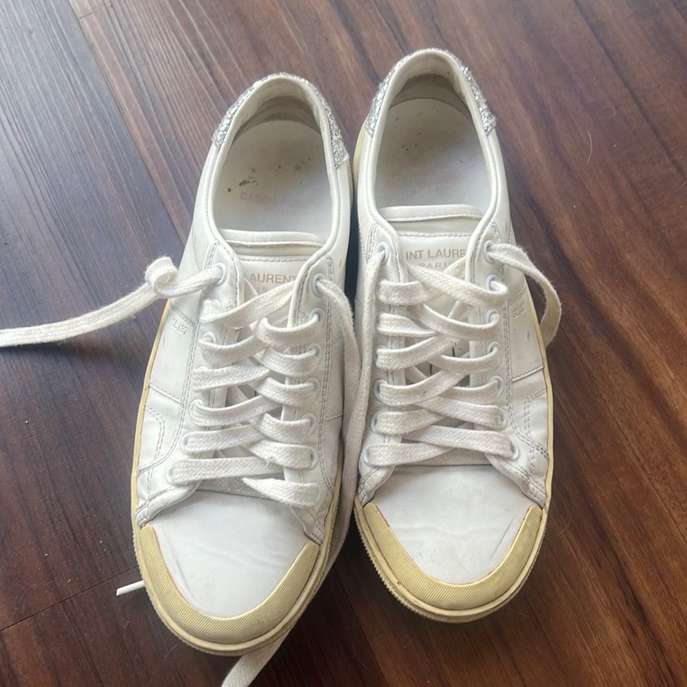 Saint Laurent white/distressed leather sneakers size 36.5